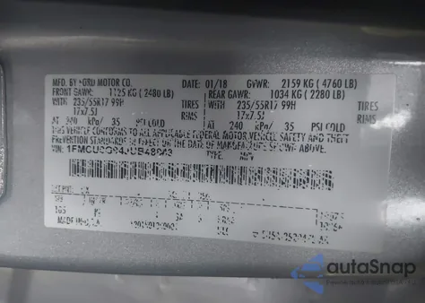 2018 Ford Escape Se из США, поврежденный, VIN 1FMCU0G94JUB48843